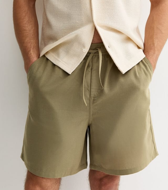 New Look Men's Light Khaki Linen Look Pull On Shorts New Look - 3
