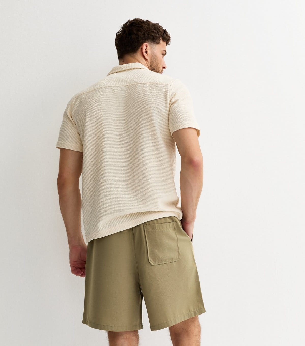 New Look Men's Light Khaki Linen Look Pull On Shorts New Look - 4