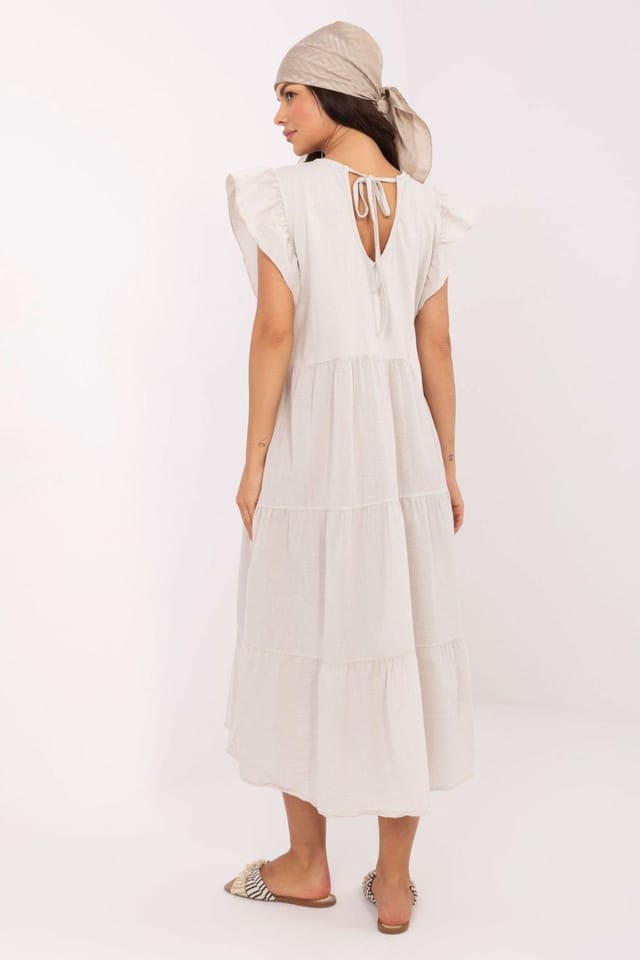Love Lace Love Lace Women's Oversize Midi Cotton Dress with Tie Back in Beige - 3