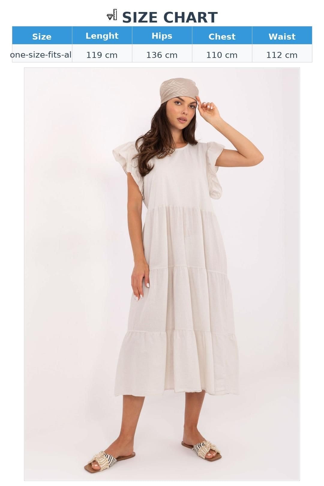 Love Lace Love Lace Women's Oversize Midi Cotton Dress with Tie Back in Beige - 4