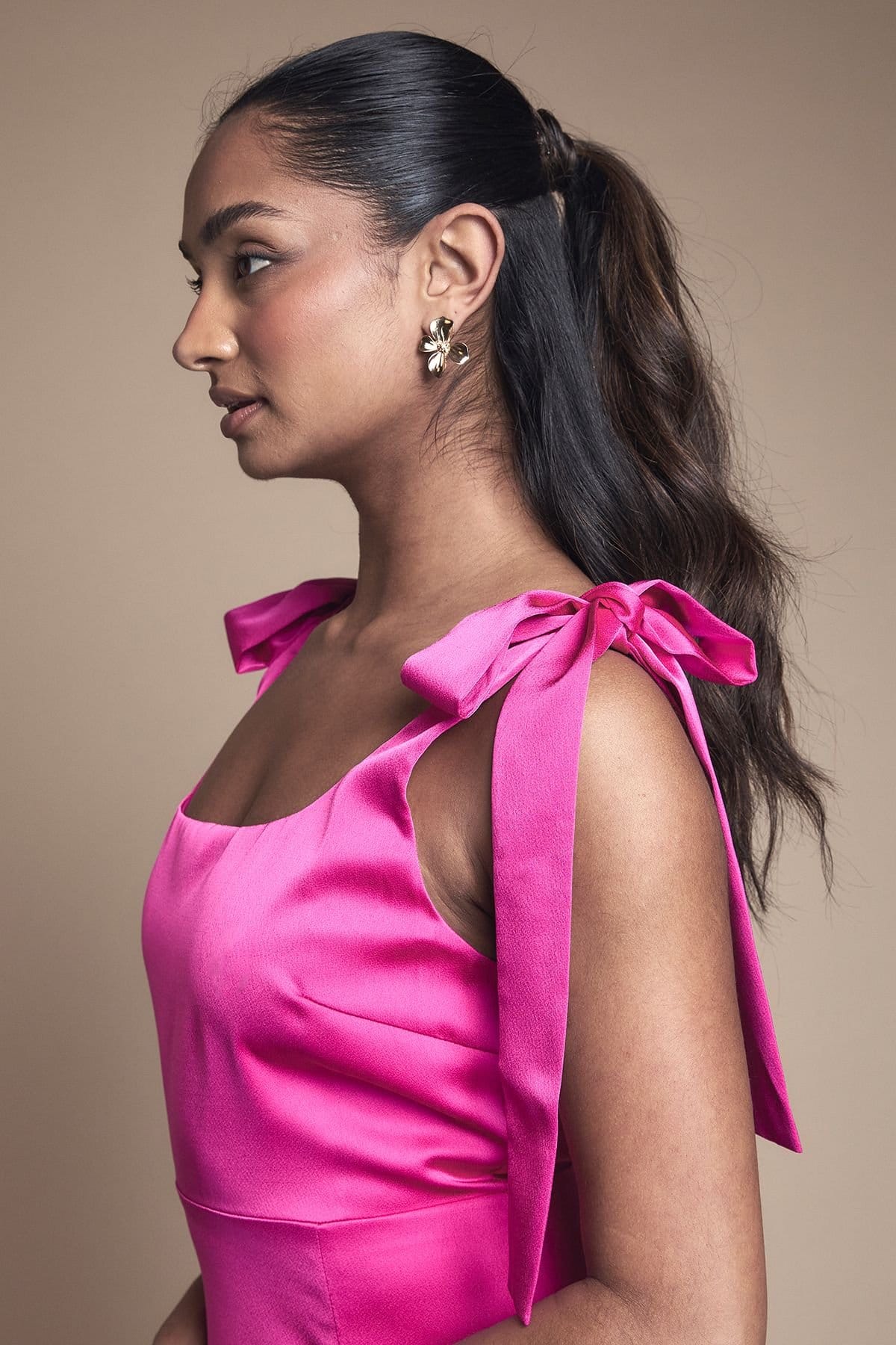 Oasis Oasis Women's Bright Pink Satin Tie Shoulder Midi Bridesmaid Dress - 4