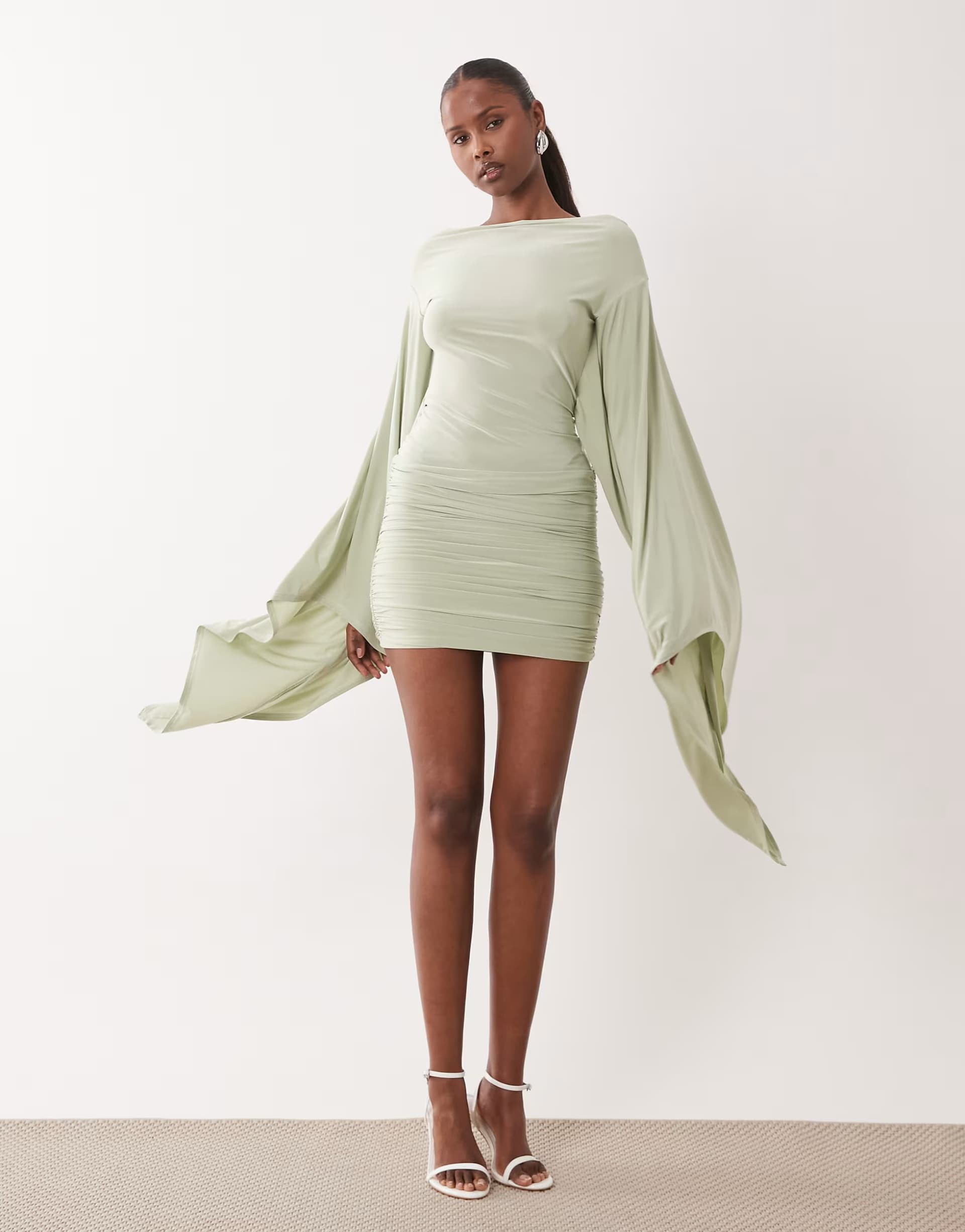 ASOS ASOS DESIGN slinky extreme batwing mini dress in sage green