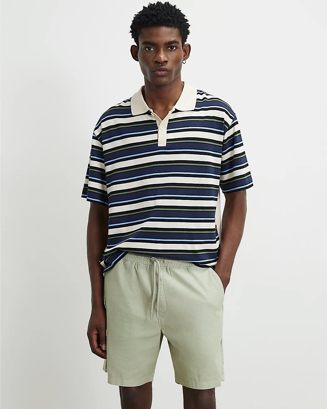 River Island Mens River Island Green Cotton Drawstring Waist Shorts