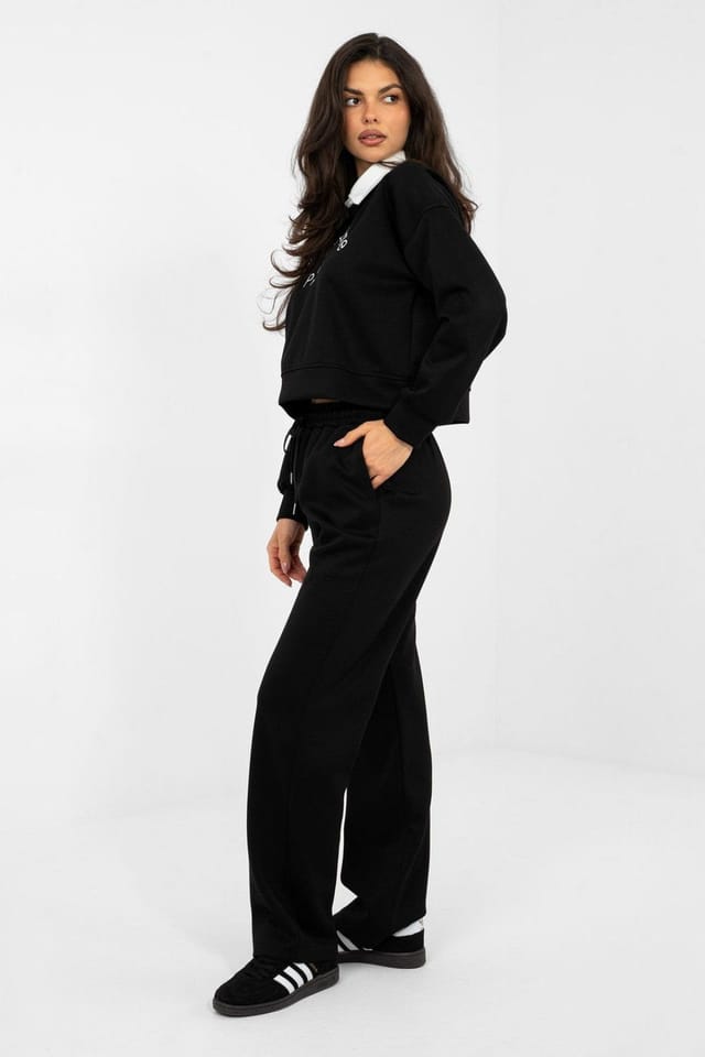 Love Lace Love Lace Women's Embroidered Hoodie & Pants Set in Black - 2