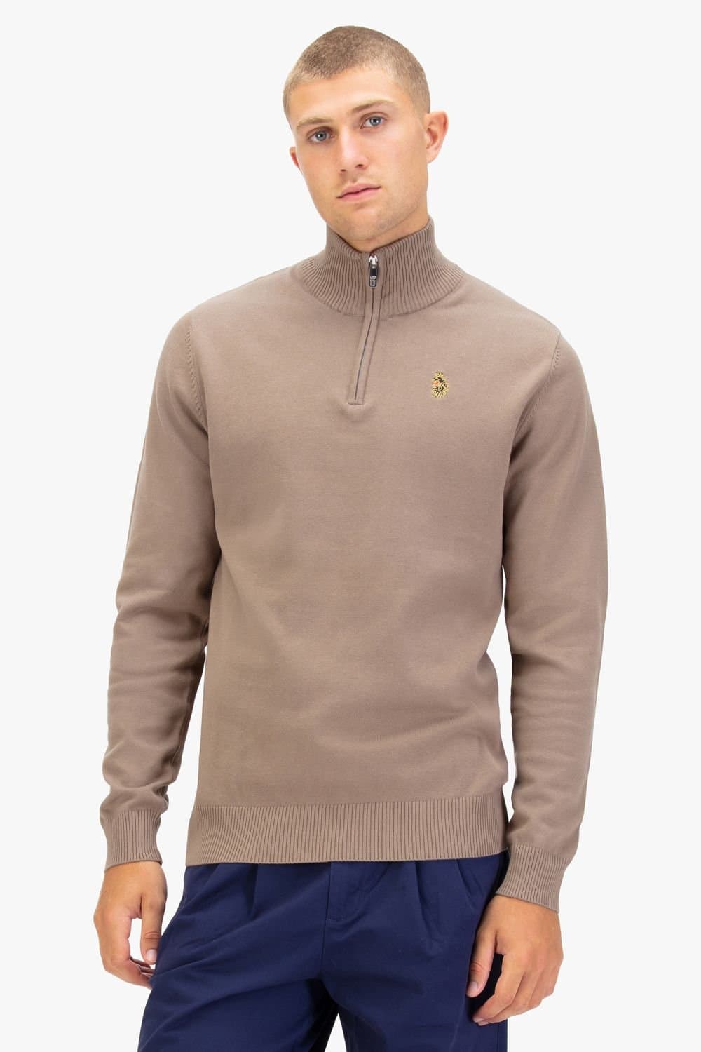 Luke 1977 Luke 1977 Men's Pretender Quarter Zip Knitted Jumper in Light Brown