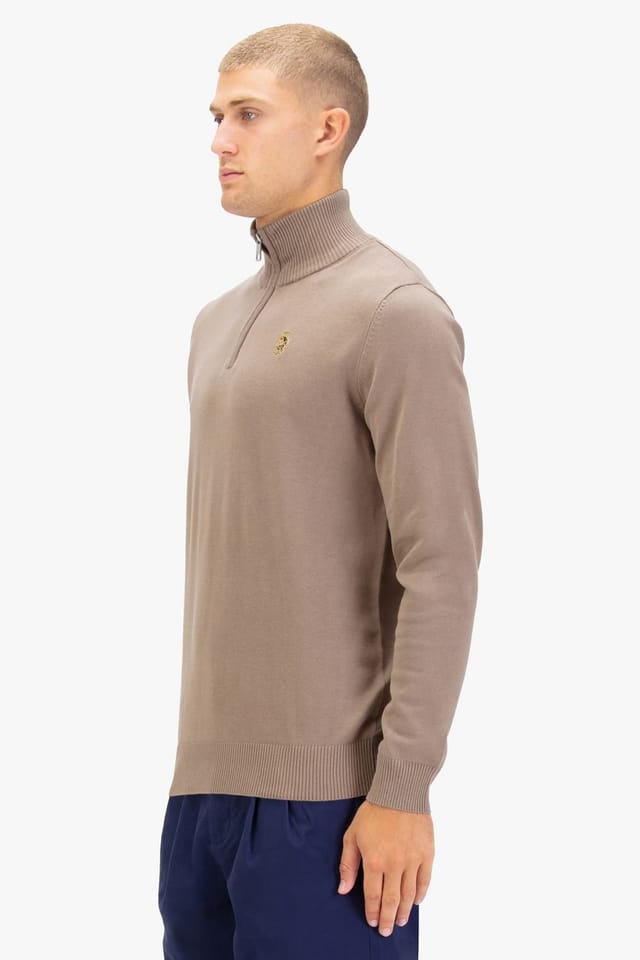 Luke 1977 Luke 1977 Men's Pretender Quarter Zip Knitted Jumper in Light Brown - 3