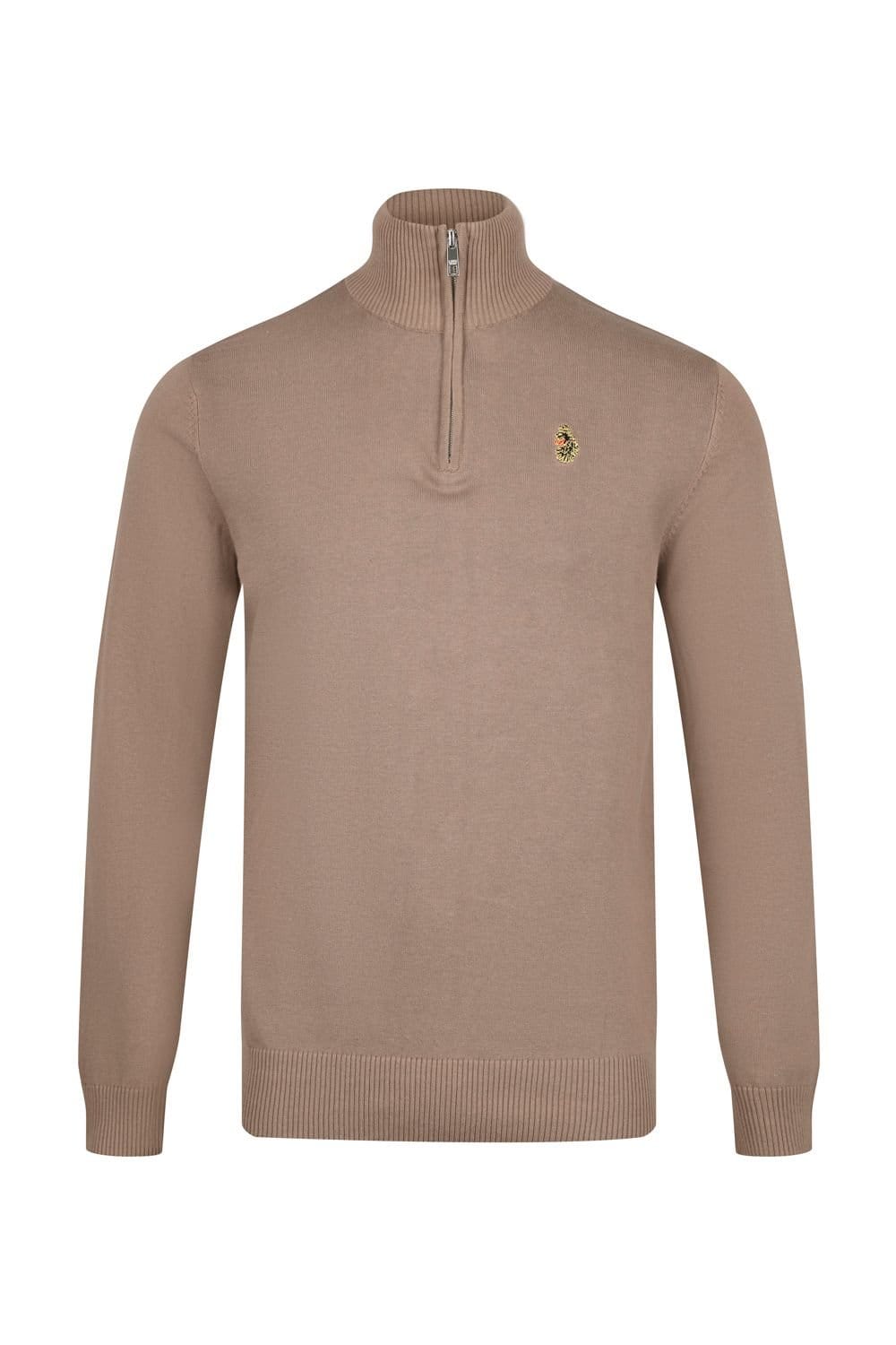 Luke 1977 Luke 1977 Men's Pretender Quarter Zip Knitted Jumper in Light Brown - 4