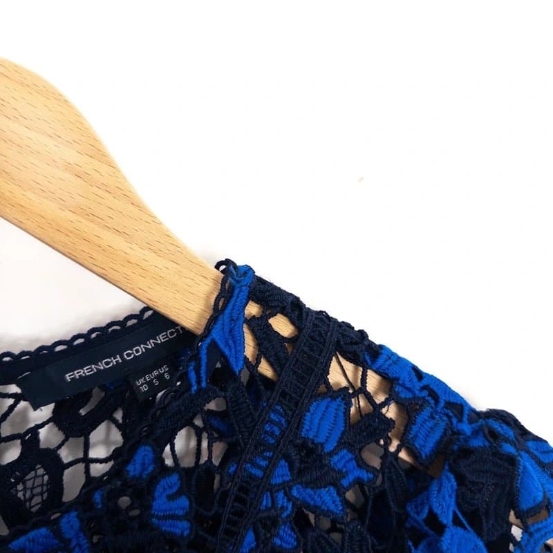 French Connection French Connection Size 10 Blue Musea Dress Broderie Crochet Flared Floral