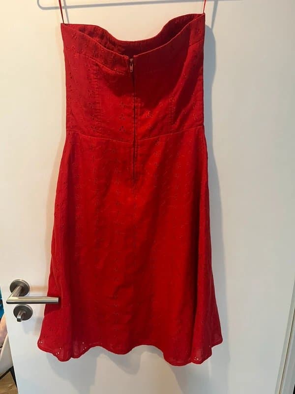 Bay Bay bright red Broderie anglaise lace bandeau strapless a line corset bustier midi dress
