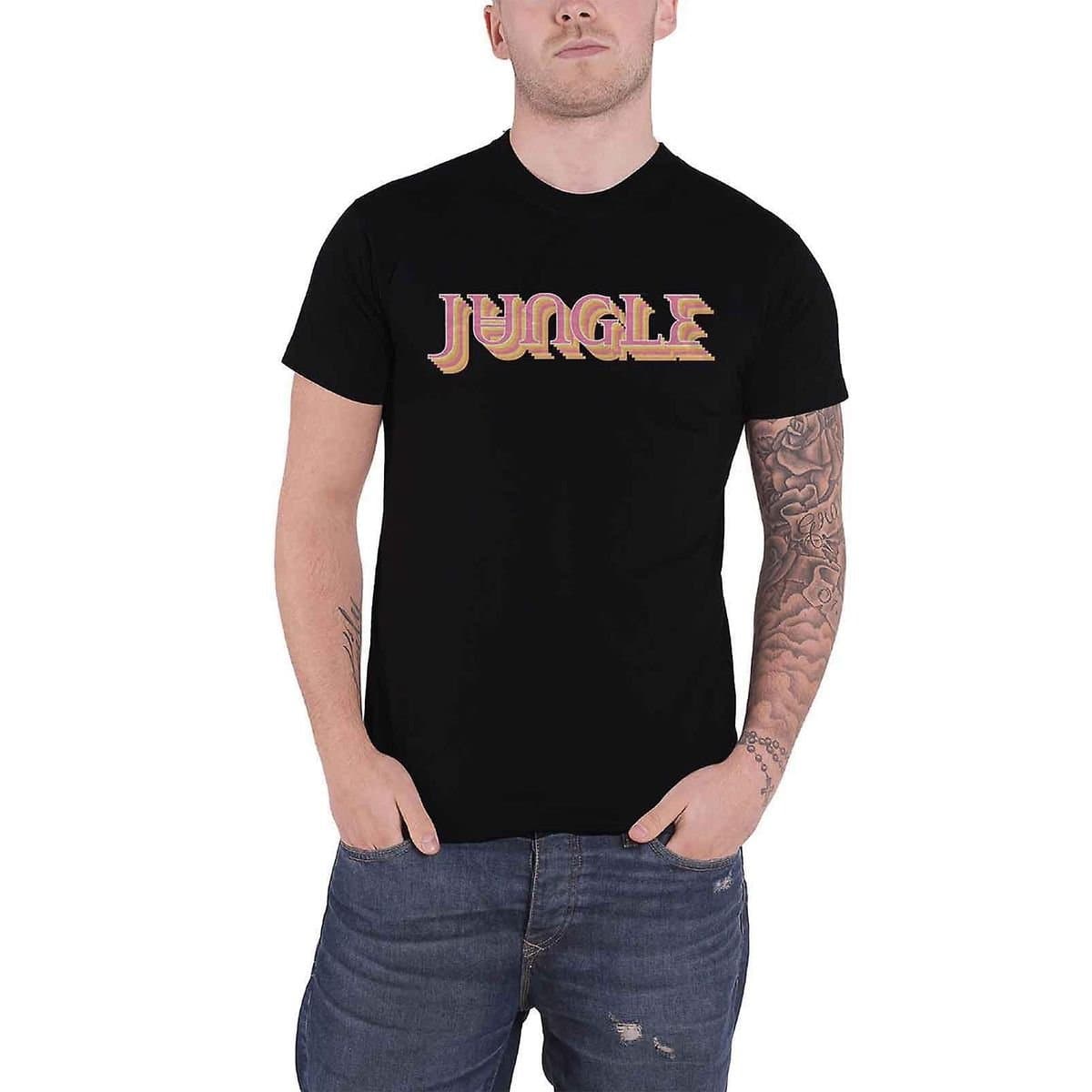 Jungle Jungle Men's Coloured Cotton Logo T-Shirt in Black