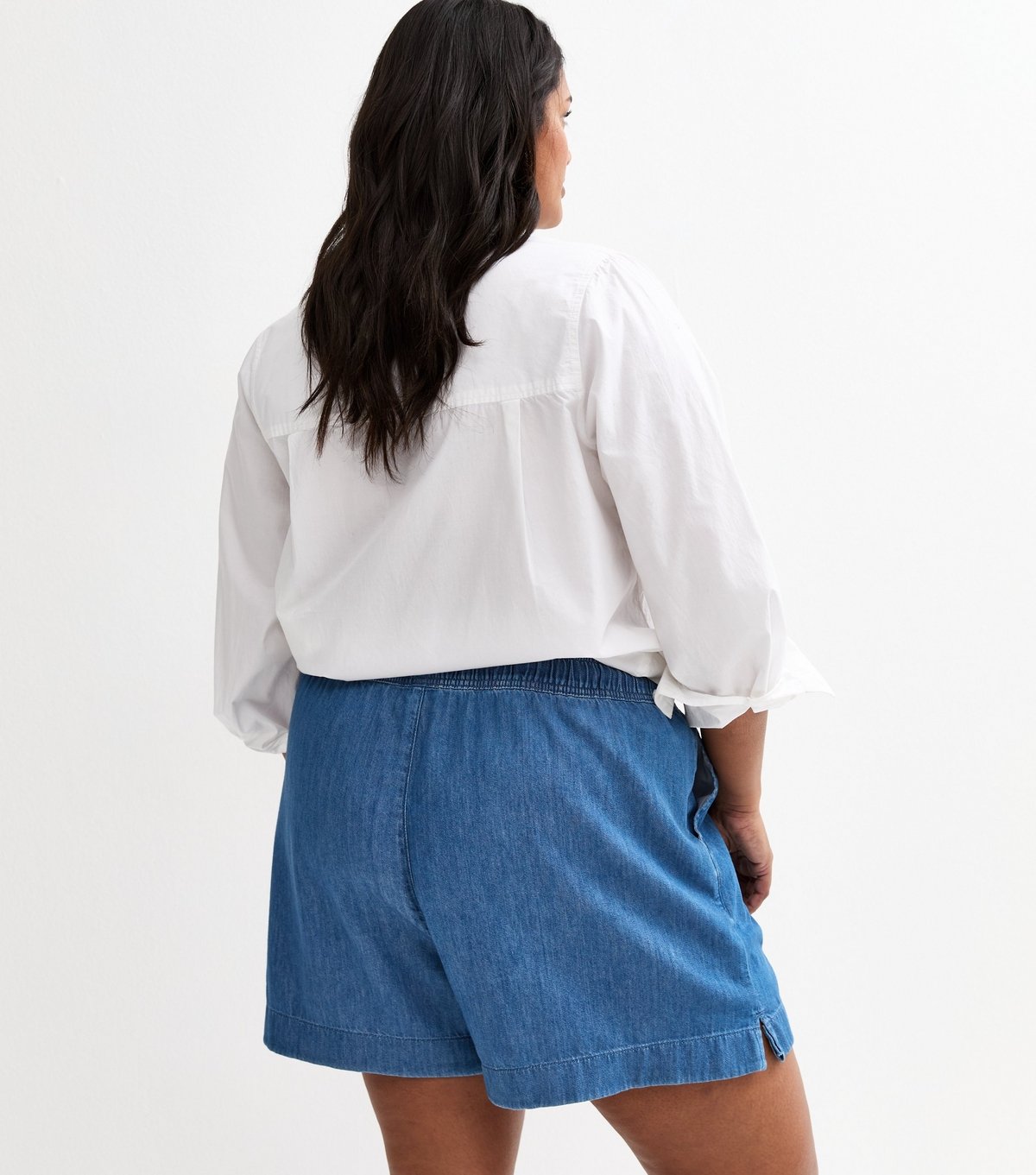 New Look Women's Plus Size Blue Denim Drawstring Shorts Curves New Look - 4