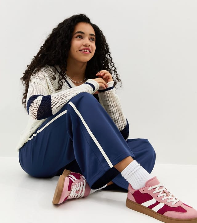 New Look Girls' Navy Contrast Trim Wide Leg Joggers New Look - 2