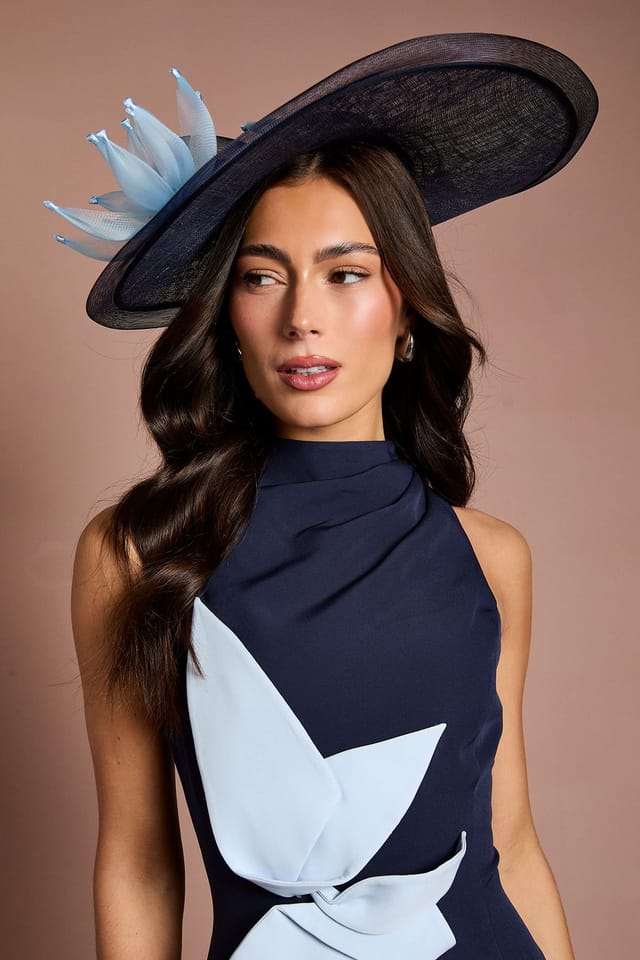 Coast Coast Women's Lisa Tan Flower Detail Fascinator With Curved Edge in Navy - 2