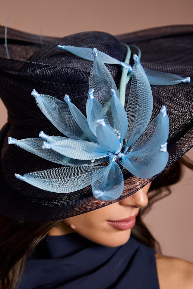 Coast Coast Women's Lisa Tan Flower Detail Fascinator With Curved Edge in Navy - 3