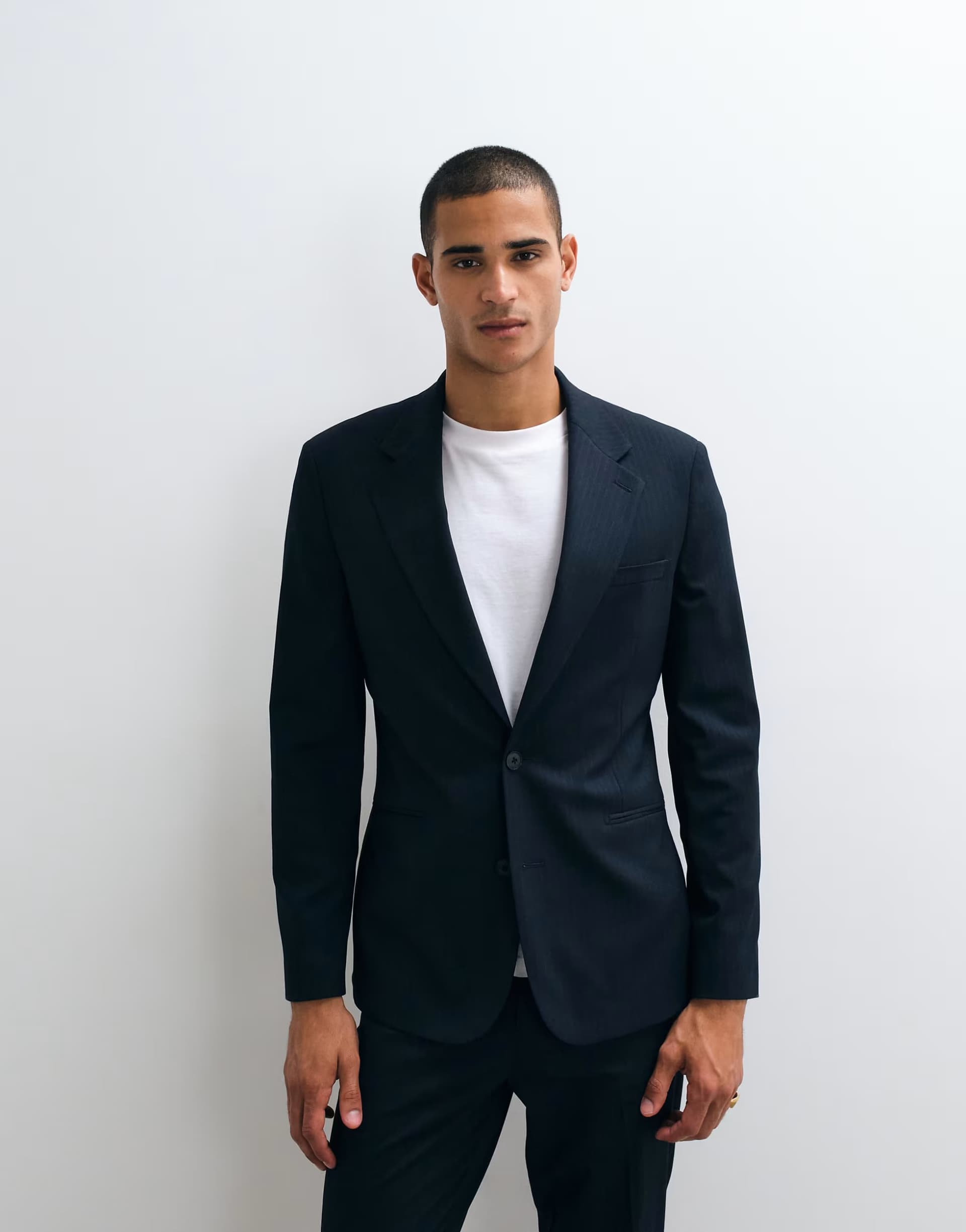 ASOS ASOS DESIGN slim suit jacket in navy pinstripe