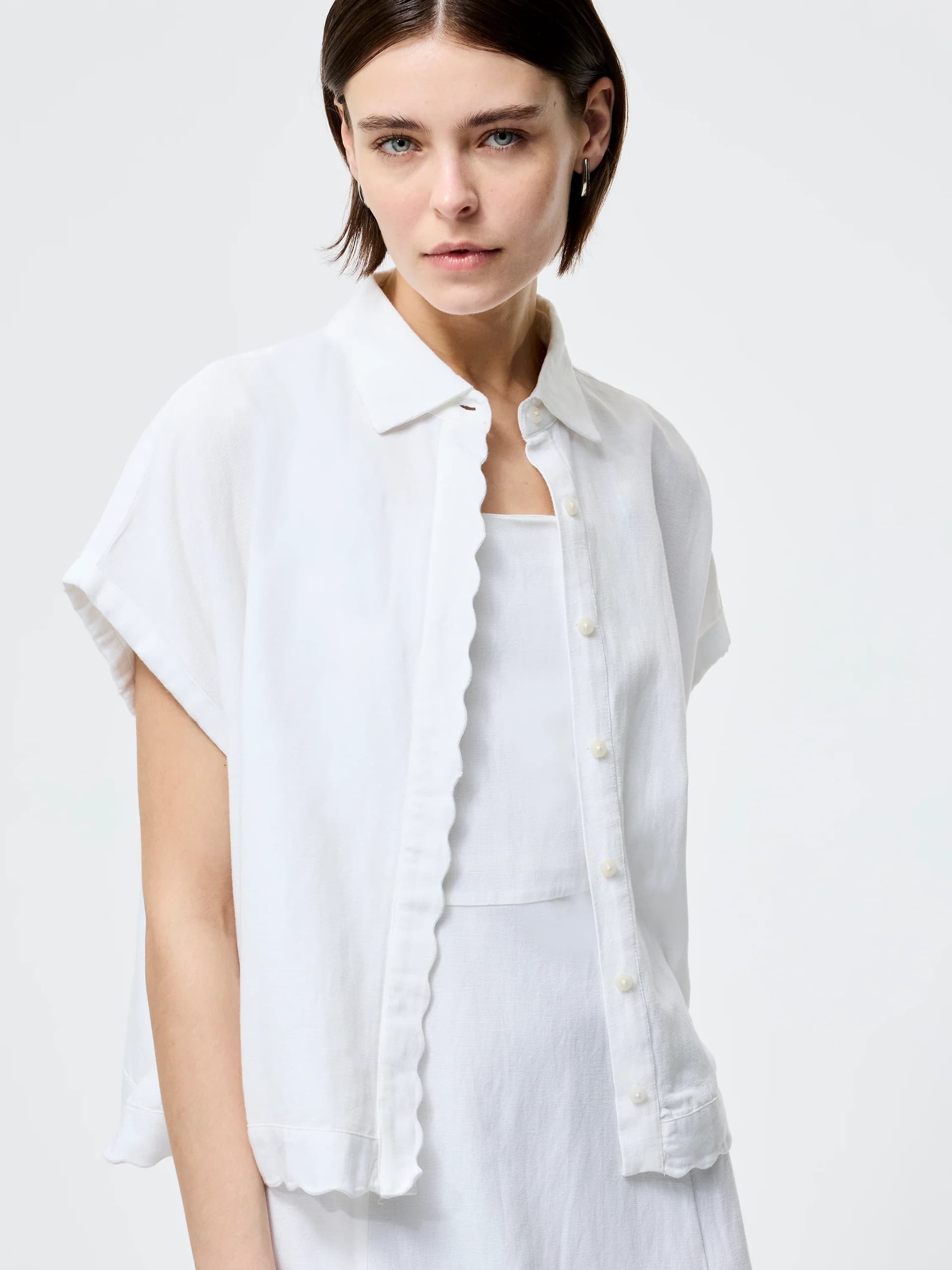 French Connection Ariette Linen Short Sleeve Shirt Summer White