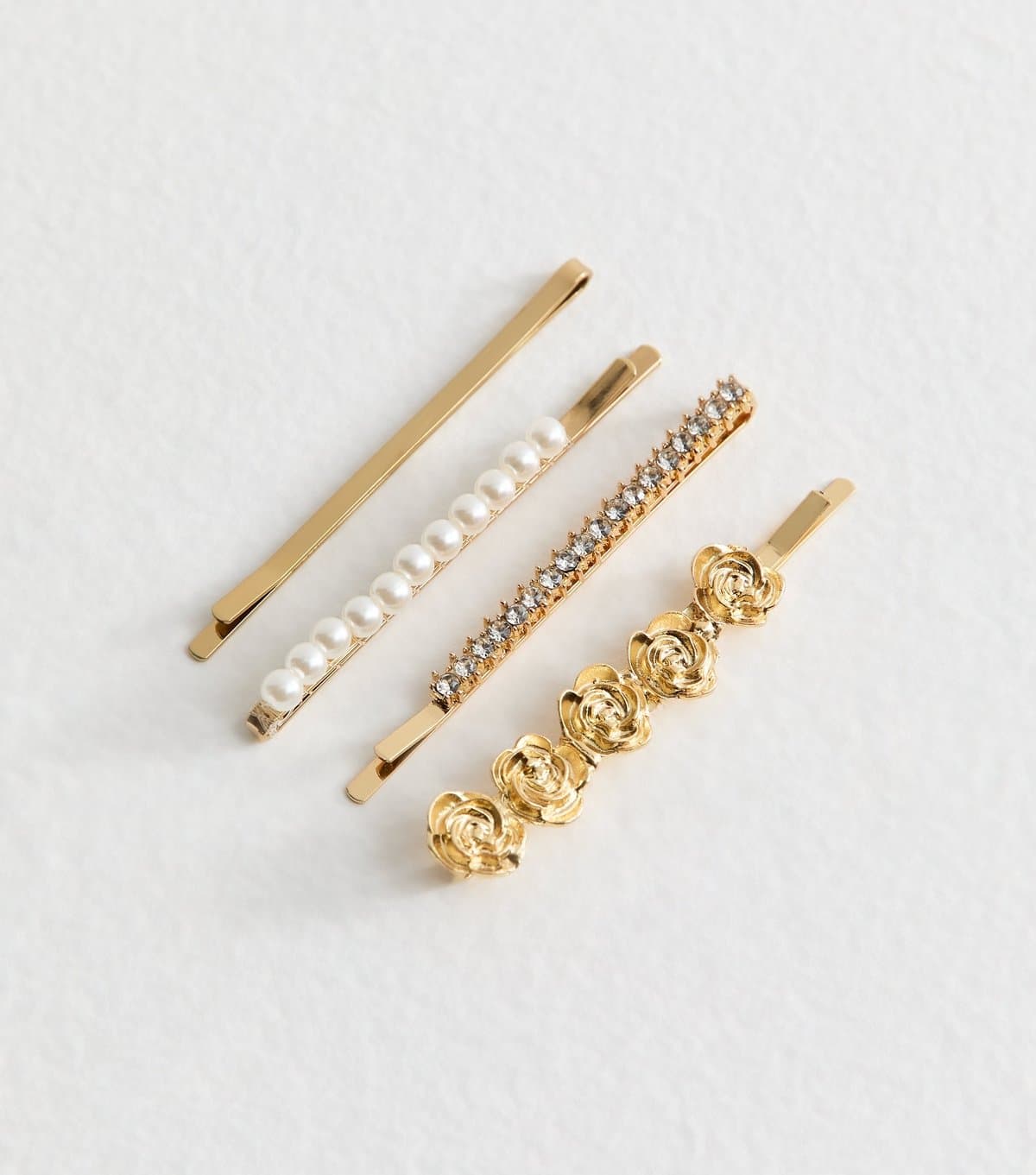 New Look Pack of 4 Gold Tone Faux Pearl and Flower Hair Slides New Look