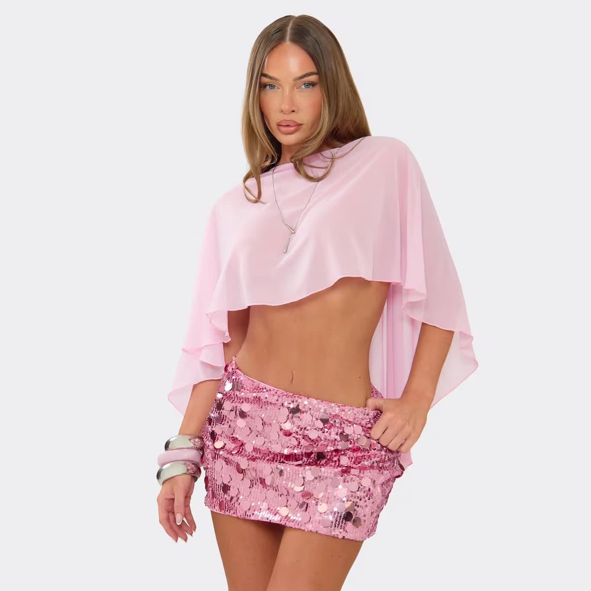 EGO Cape Top In Pink Chiffon, Women's Size UK 6