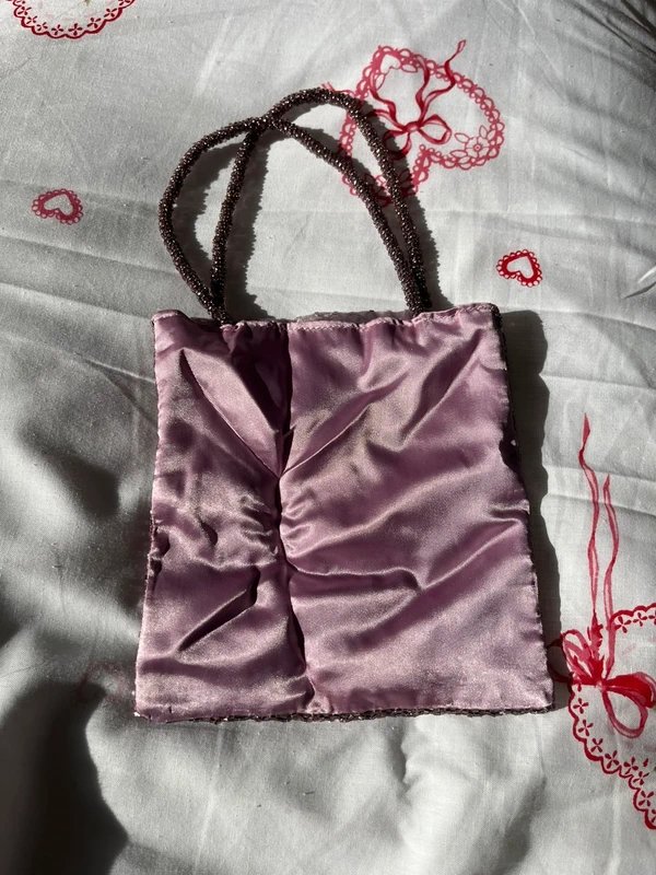 Debenhams Lilac purple beaded sequin embellished mini strappy tote bag satin back - 1