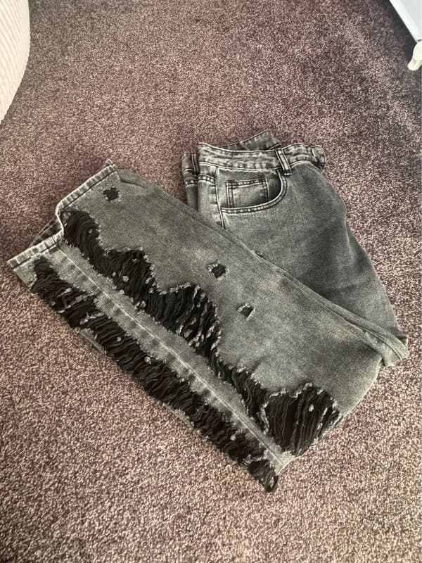 Shein Shein Grey Distressed Wide-Leg Jeans