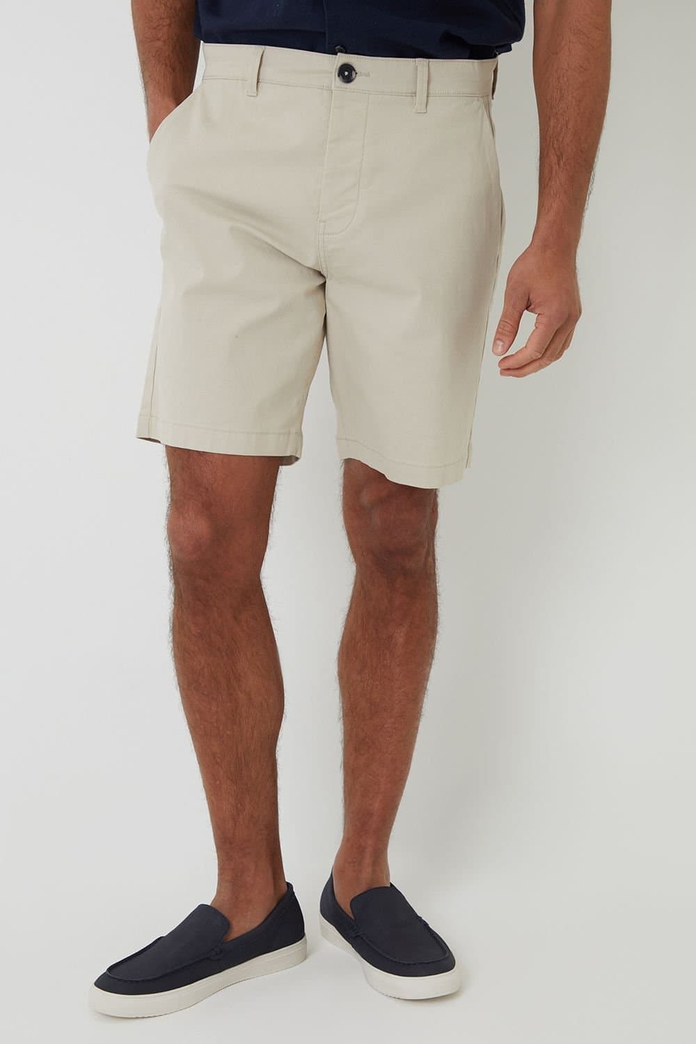 Threadbare Threadbare Men's Cotton Regular Fit Stretch Chino Shorts in Light Stone