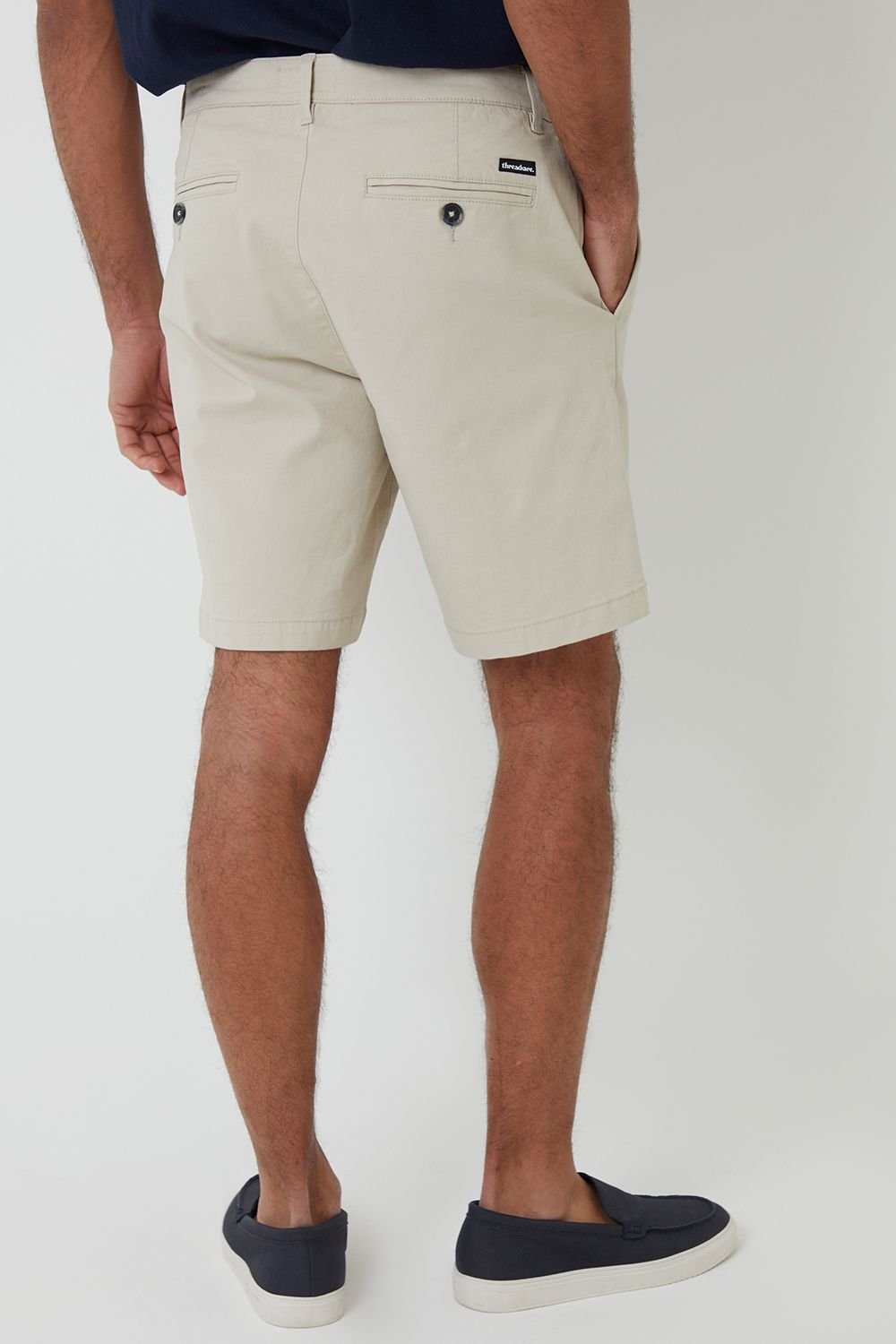 Threadbare Threadbare Men's Cotton Regular Fit Stretch Chino Shorts in Light Stone - 2