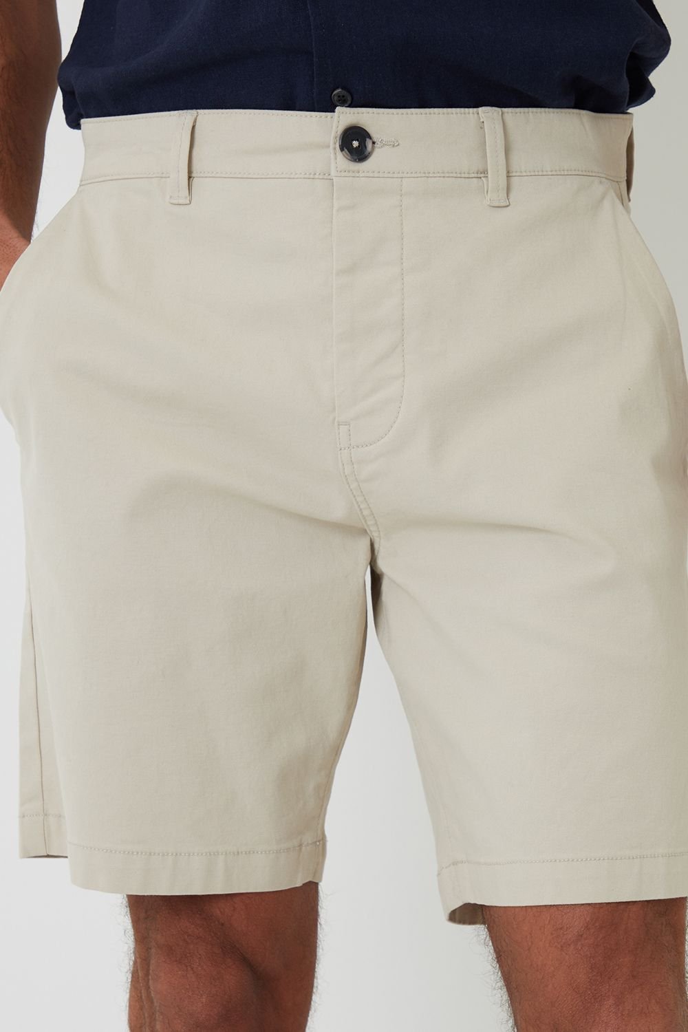 Threadbare Threadbare Men's Cotton Regular Fit Stretch Chino Shorts in Light Stone - 4