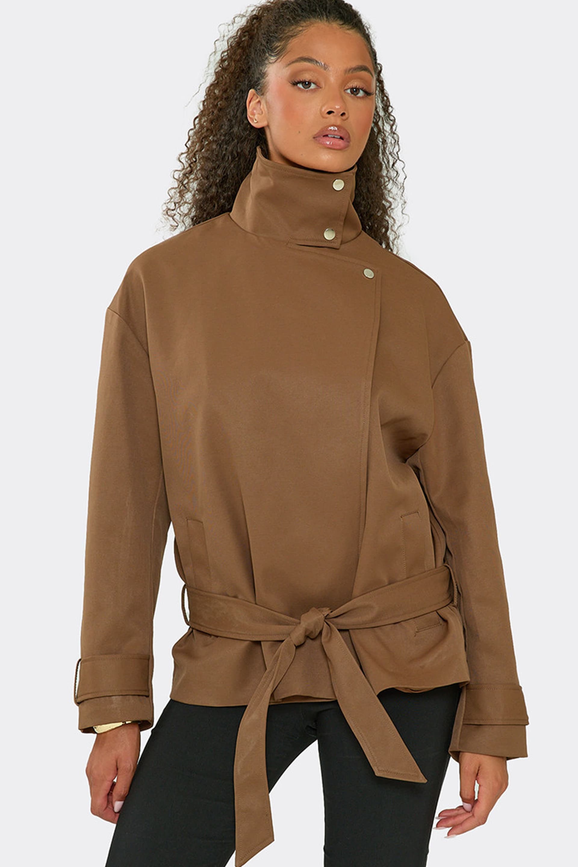 EGO EGO Women's Long Sleeve Belted High Neck Jacket in Terracotta