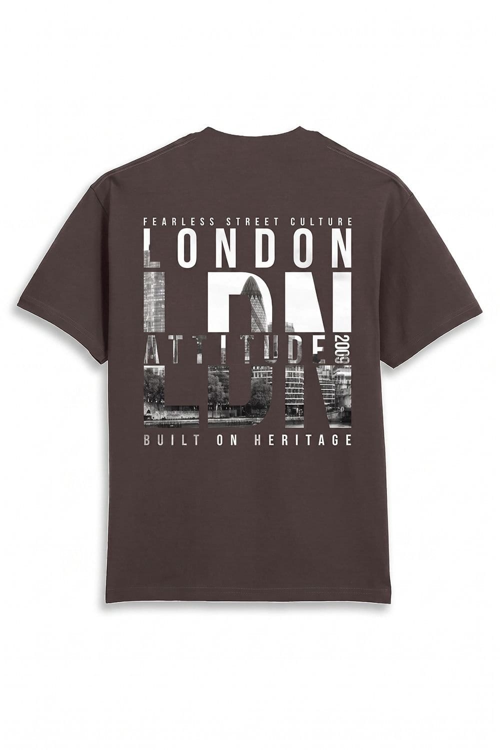 LONDON ATTITUDE LONDON ATTITUDE Men's Fearless Street Culture Oversized Heavyweight Graphic T-Shirt in Chocolate - 4