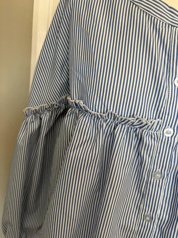Shein SHEIN Blue White Stripe Smock Blouse Tunic Top Size L UK 12/14 Balloon Sleeves