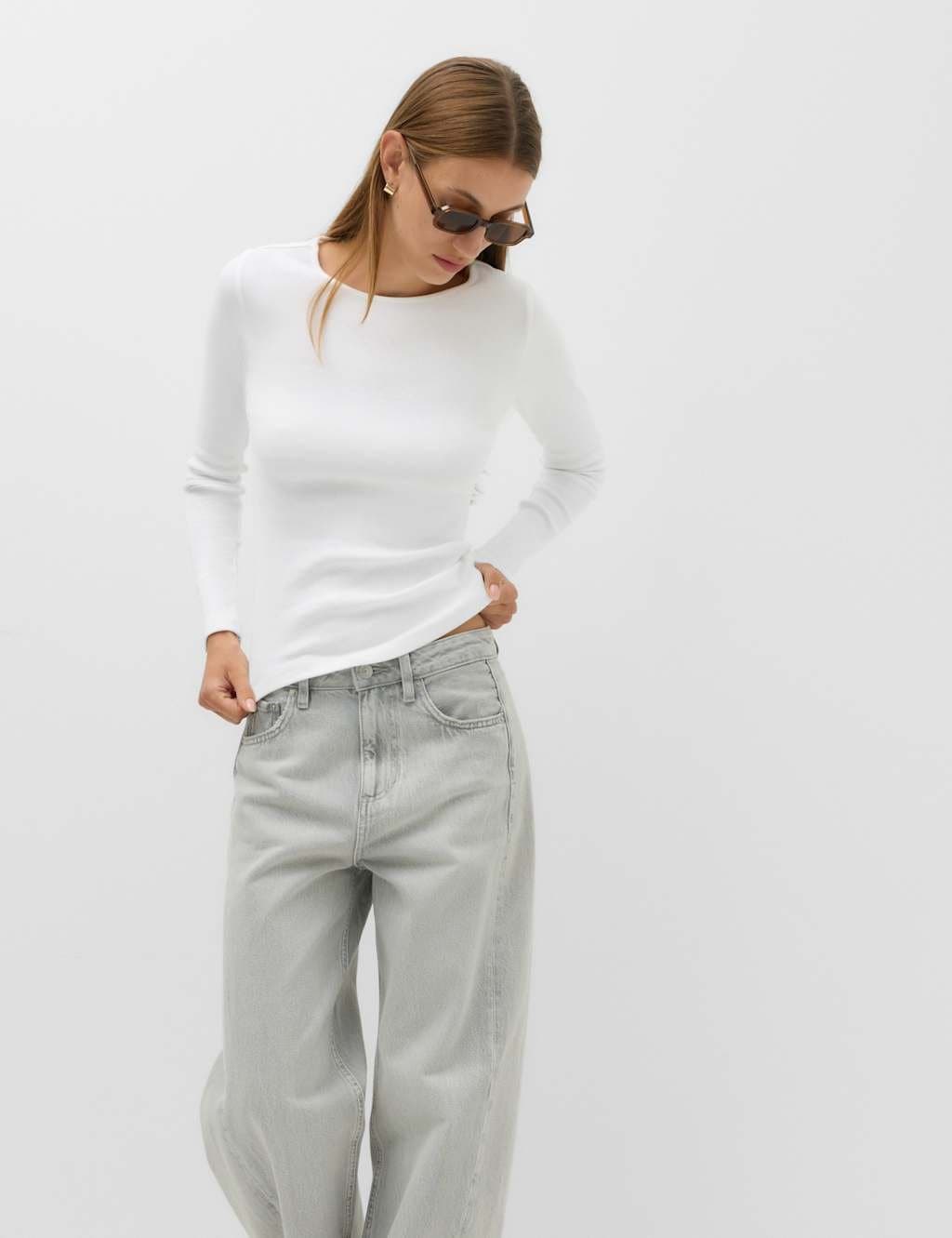Marks & Spencer M&S Cotton Rich Ribbed Regular Fit Top Soft White