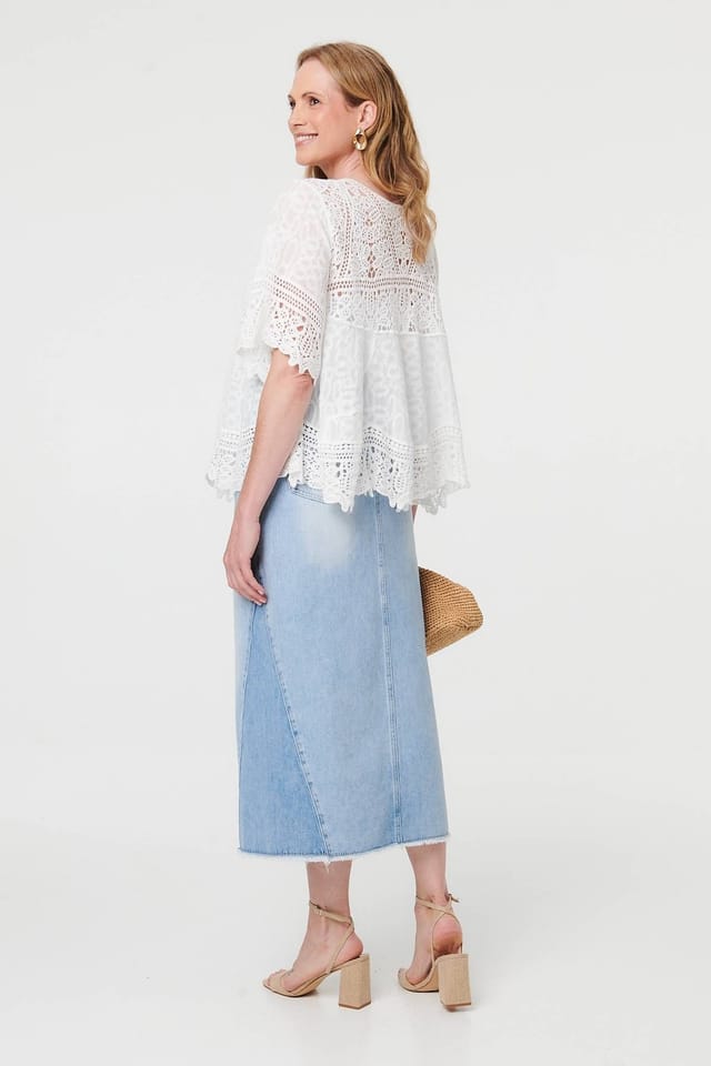 Izabel London Izabel London Women's Crochet Lace Texture Relaxed Blouse in White - 3