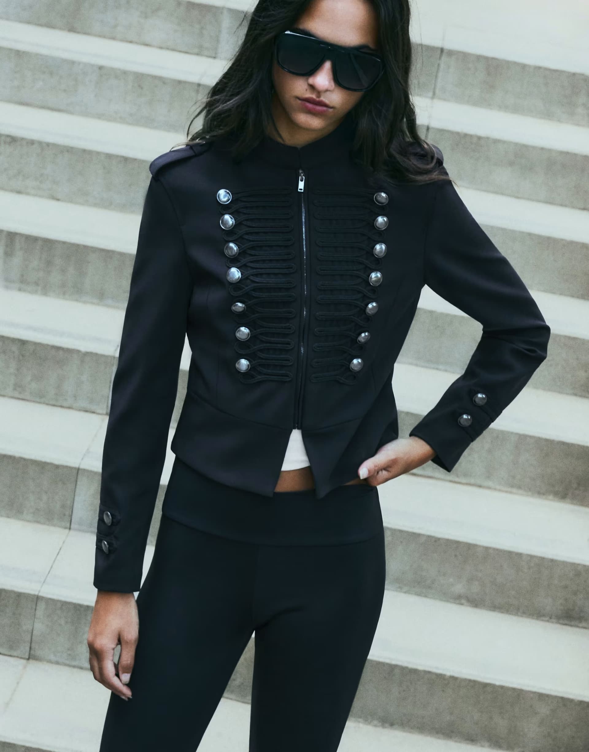 ASOS Bershka Tailored blazer with button detail in black