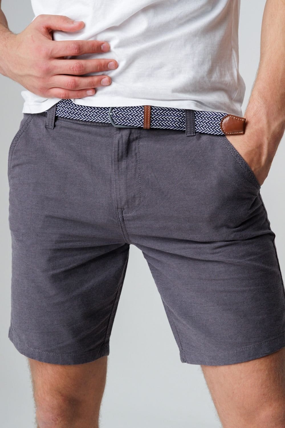 Tokyo Laundry Tokyo Laundry Men's Cotton Oxford Shorts with Belt in Charcoal - 4
