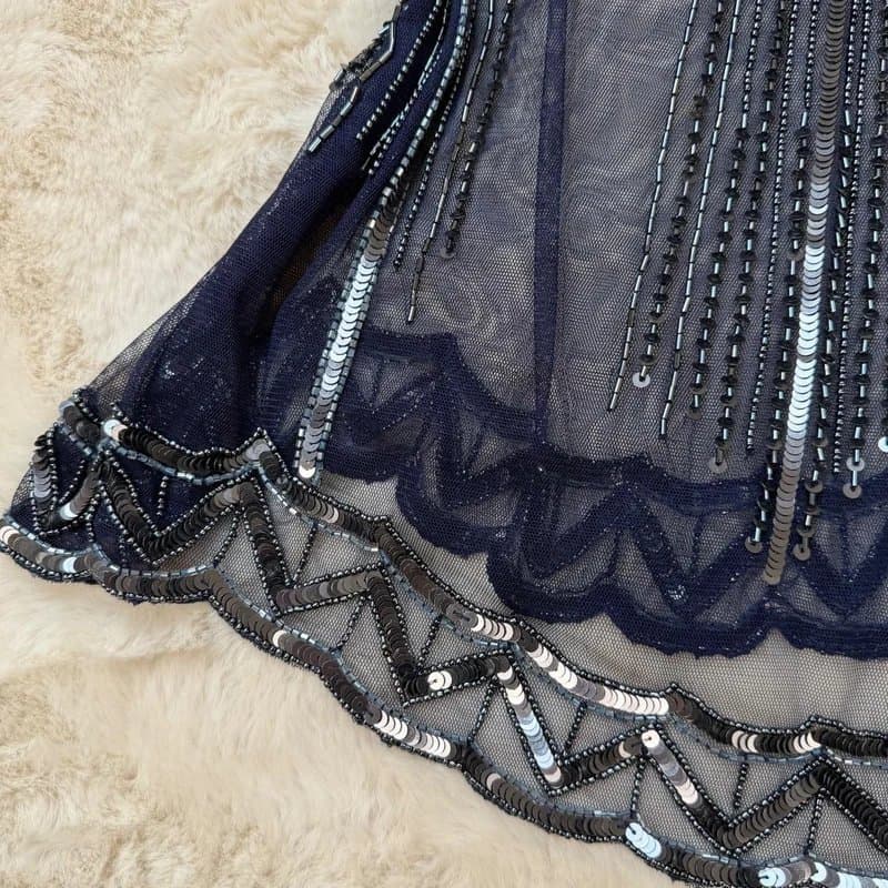 New Look Early 00’s y2k New Look Mesh Sheer Beaded Sequin Embellished Trim Flowy Tank Cami Top