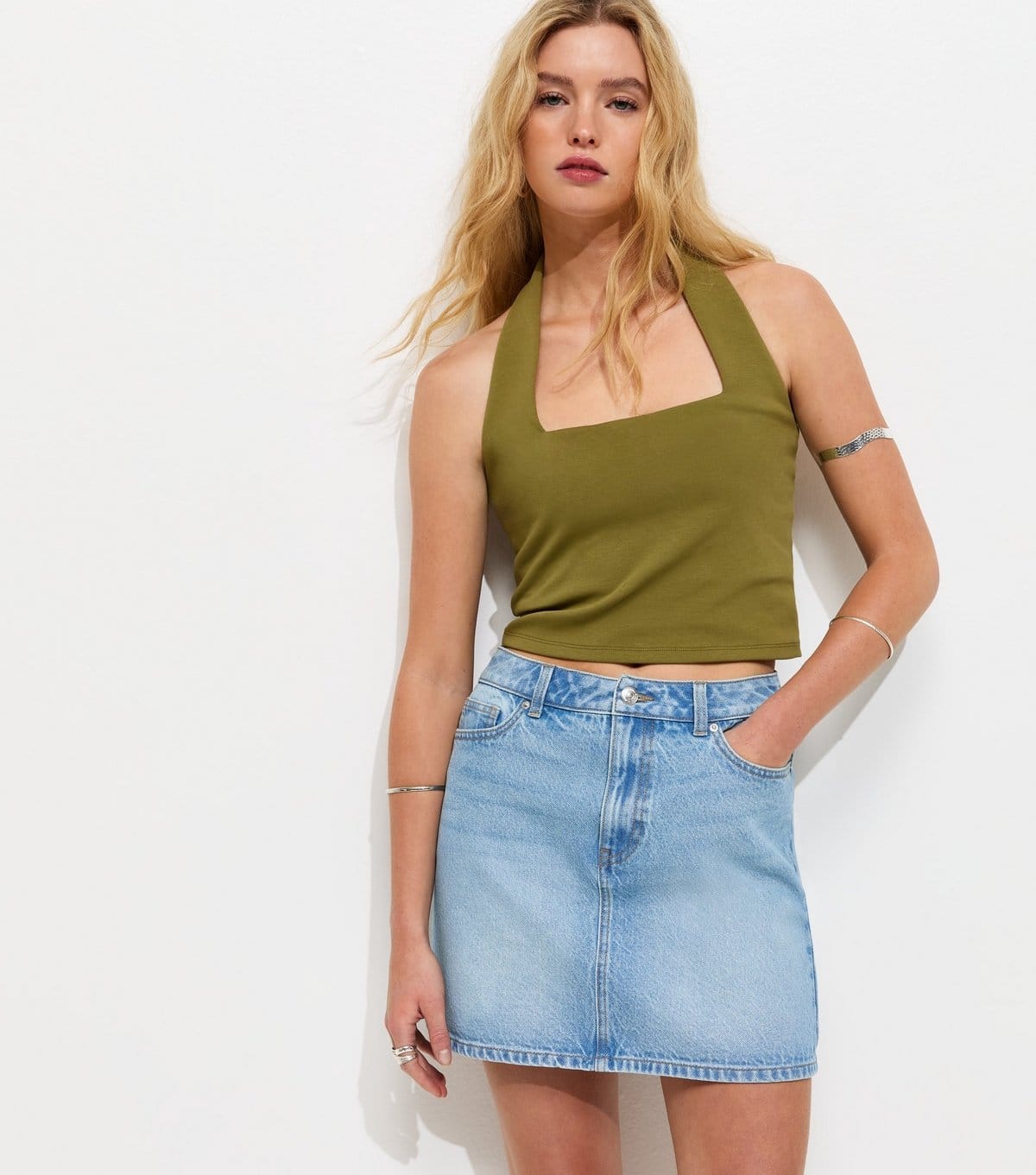 New Look Light Blue Denim A-Line Mini Skirt