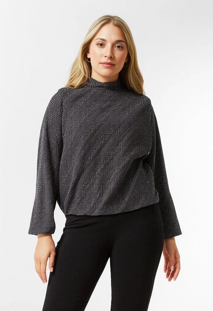 Blue Vanilla Plus Puffball High Neck Top In Silver