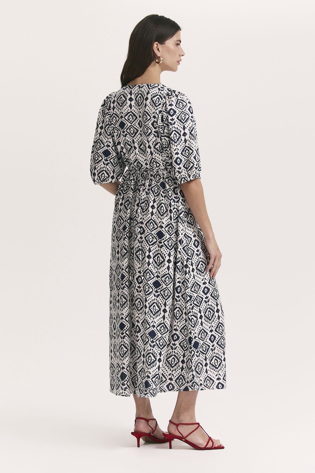 Finery London Finery London Women's Katie Printed Linen Blend Midi Dress in Natural White - 3