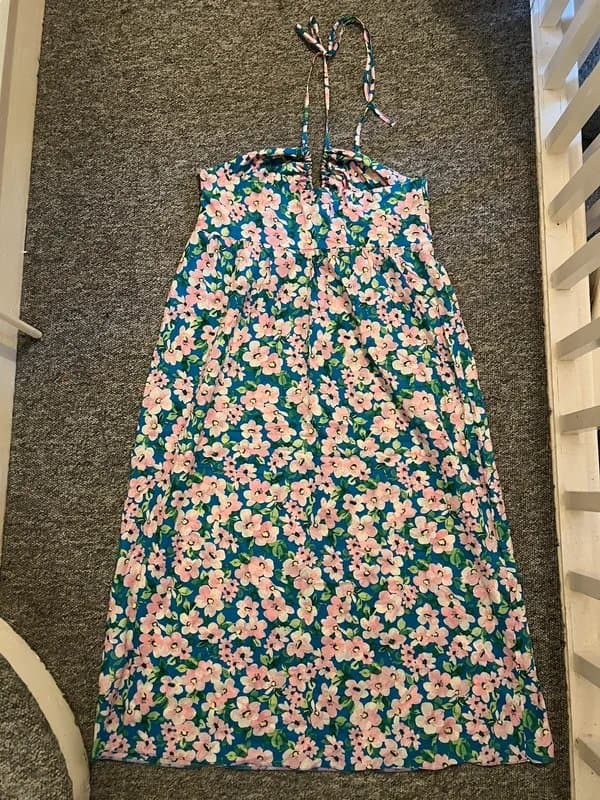 New Look New Look pink floral halter neck midi dress