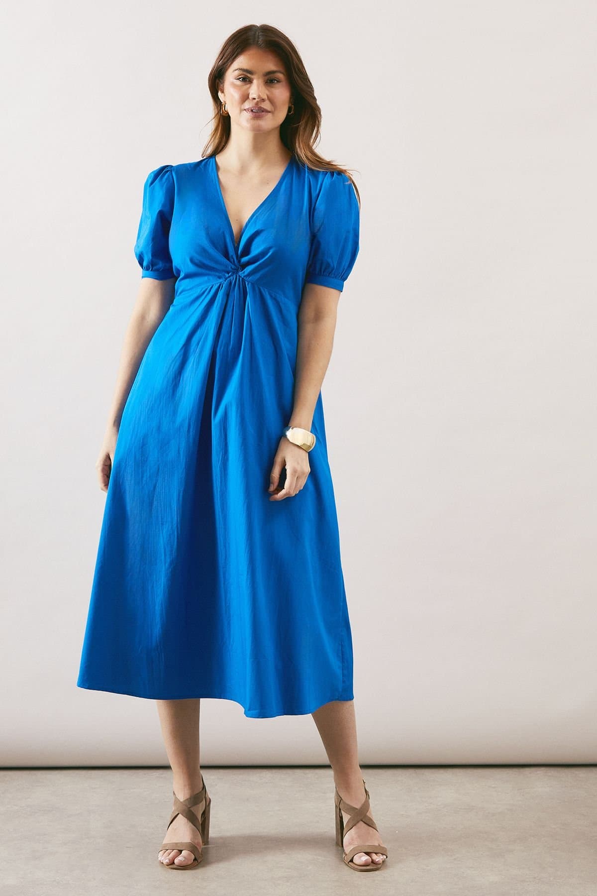 Wallis Wallis Women's Cotton Twist Front Midi Dress in Blue