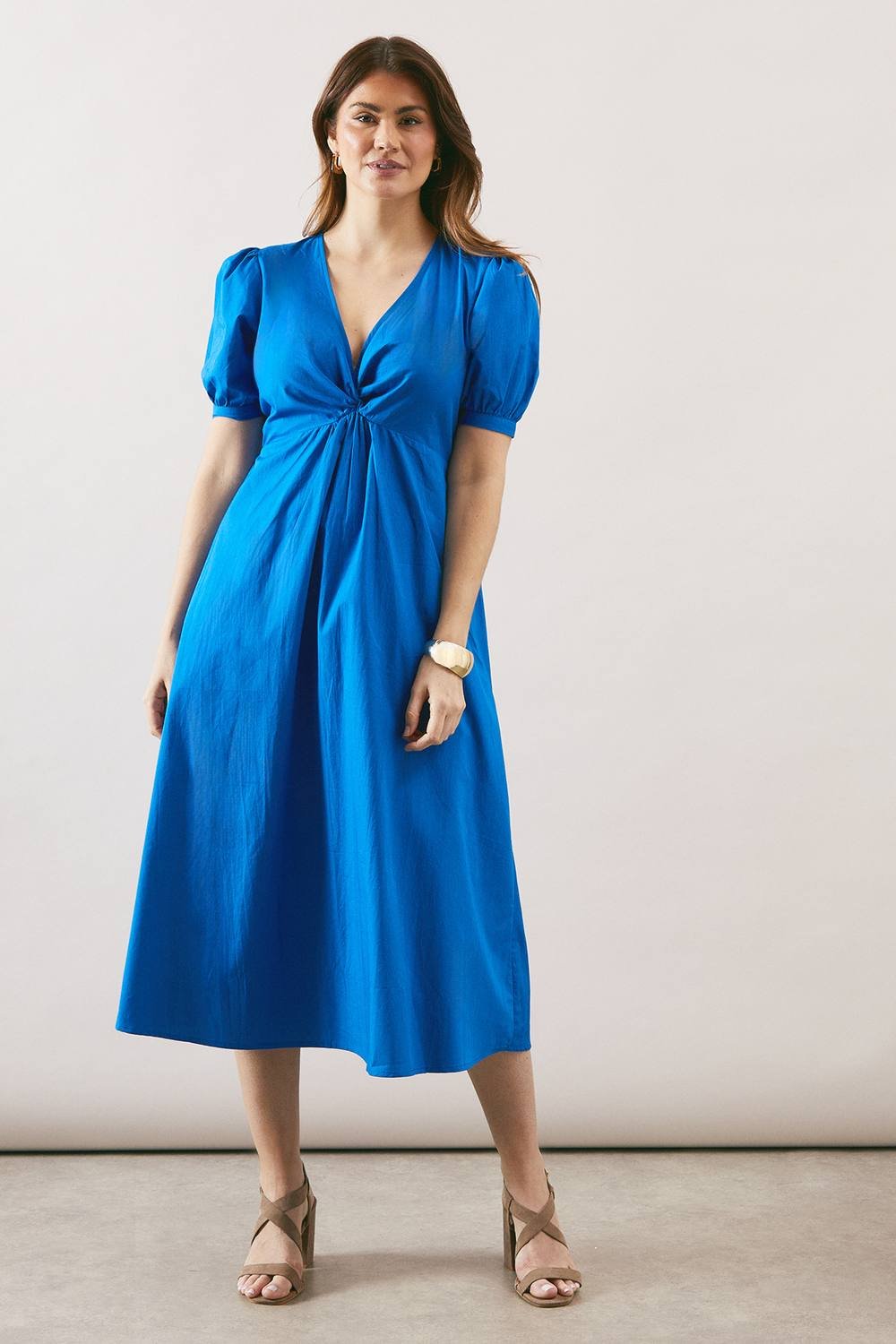 Wallis Wallis Women's Cotton Twist Front Midi Dress in Blue - 2