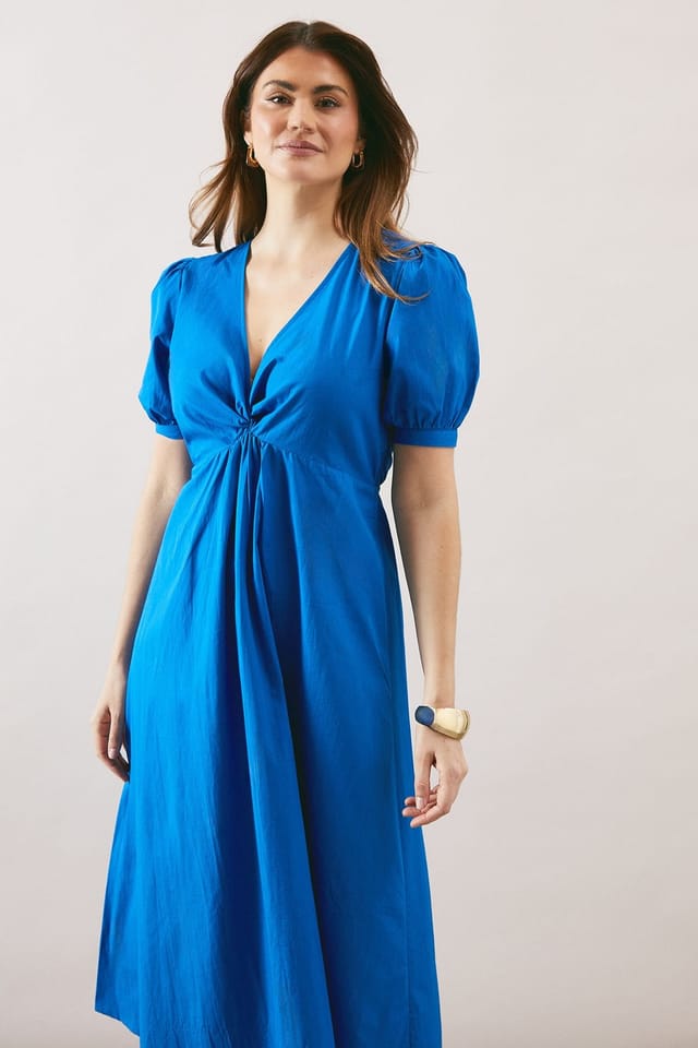Wallis Wallis Women's Cotton Twist Front Midi Dress in Blue - 2
