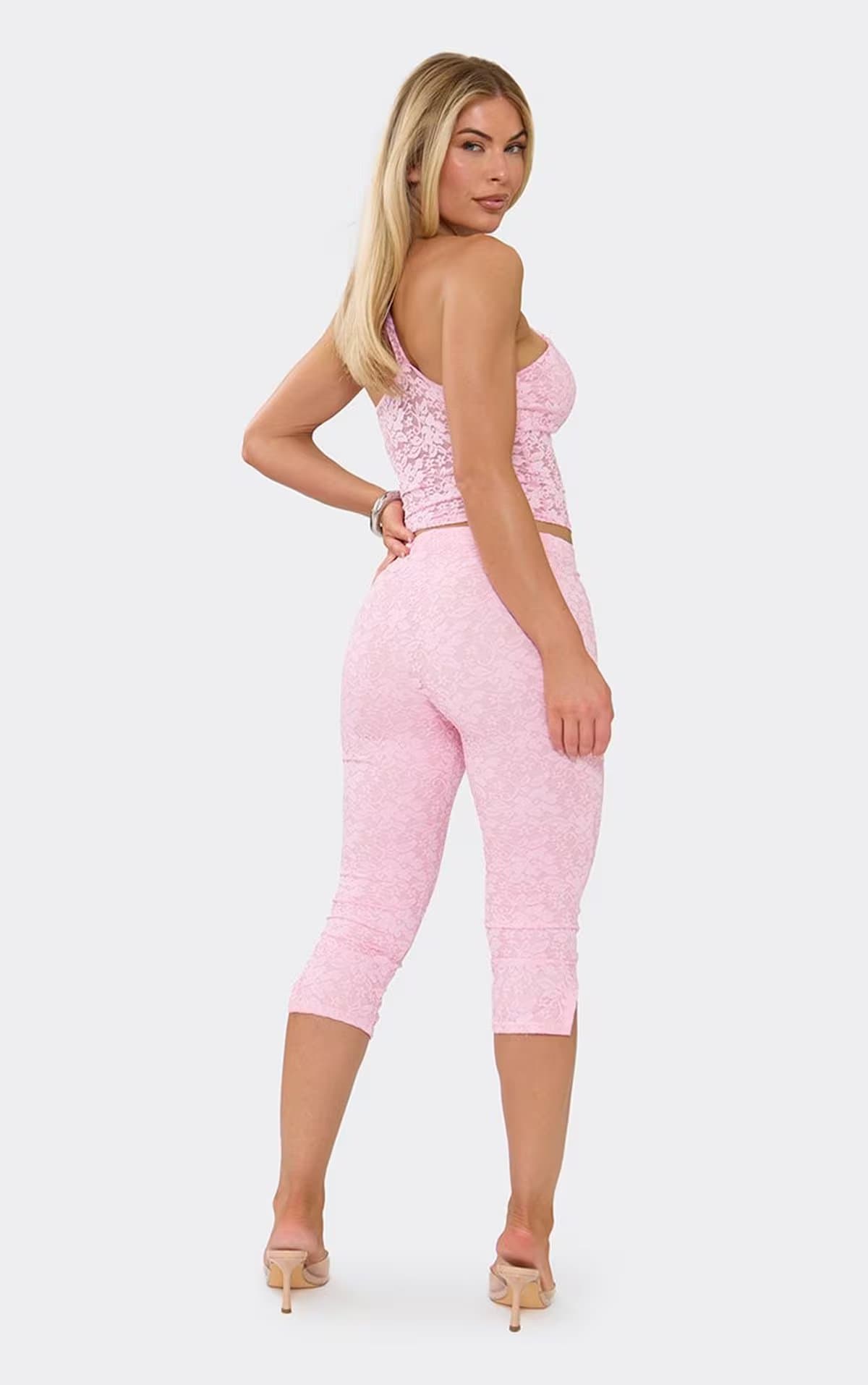 EGO Capri Trousers In Pink Lace, Women's Size UK 6