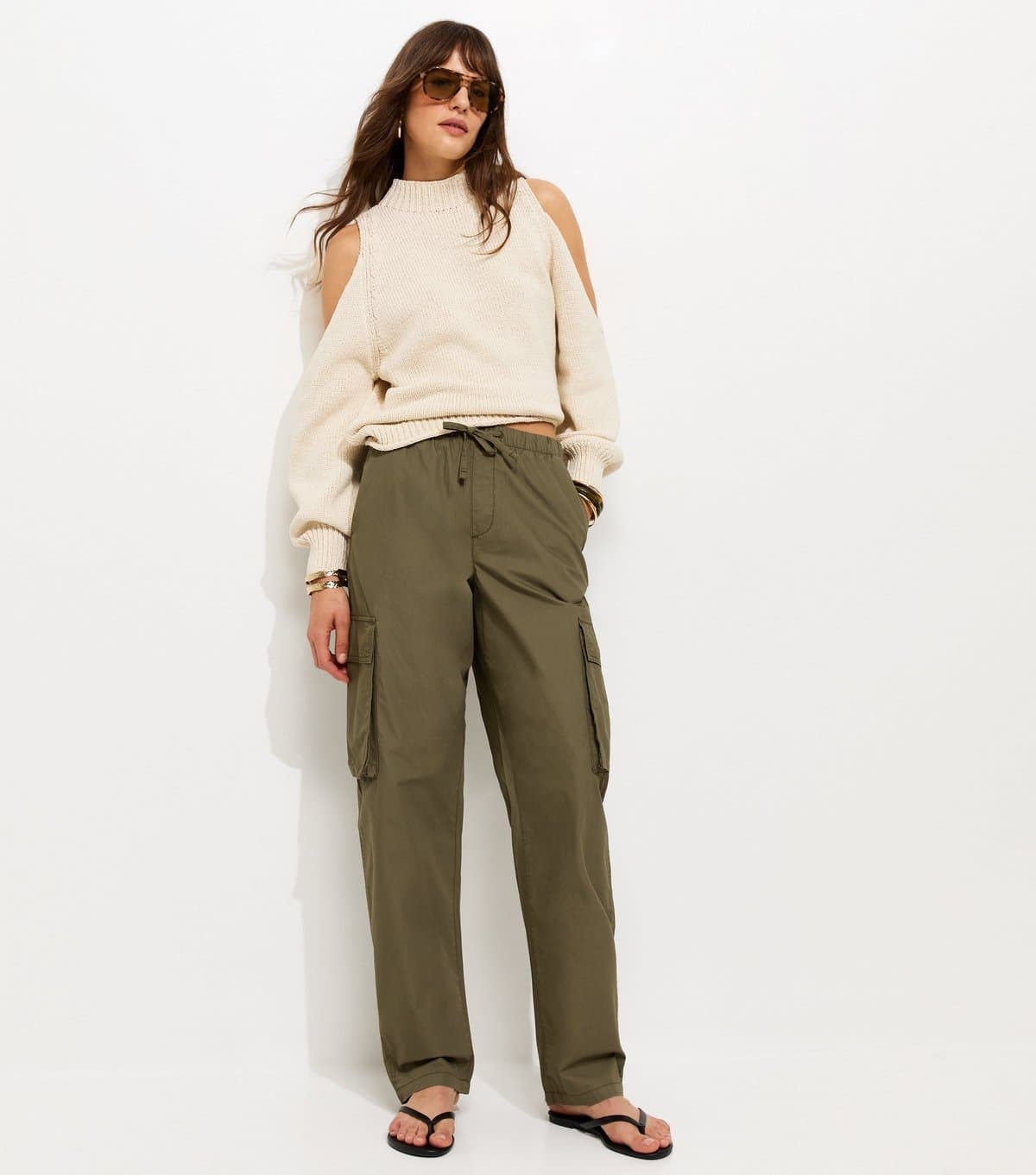 New Look Women's Tall Dark Khaki Cotton Utility Cargo Trousers New Look