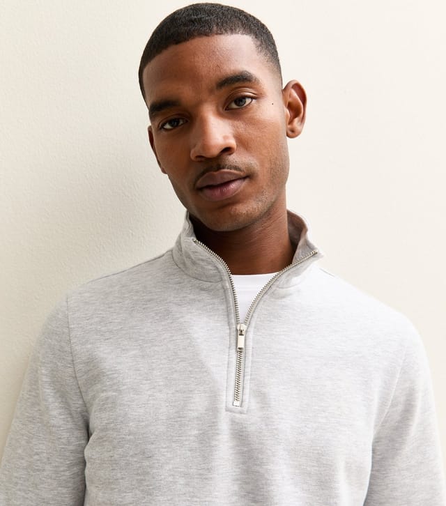 New Look Men's Grey Regular Quarter Zip Sweatshirt New Look - 2