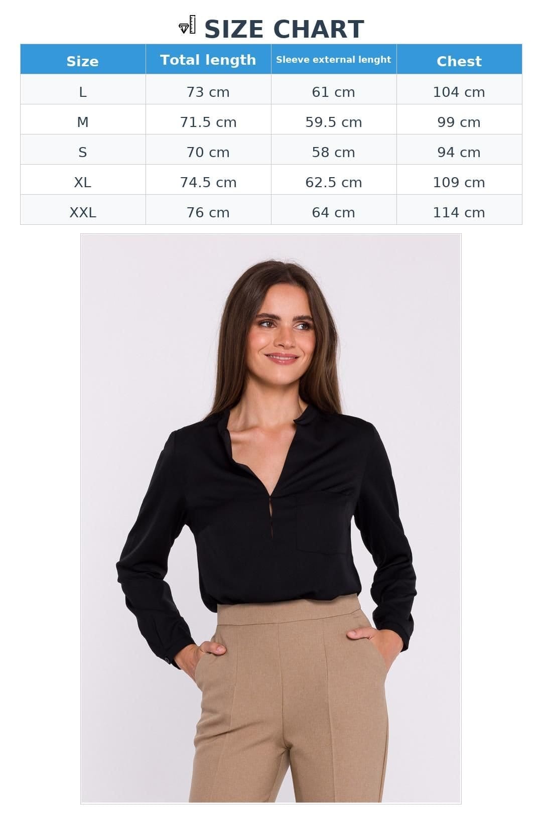 Love Lace Love Lace Women's Stylish Satin Stand Collar Blouse with Pocket in Black - 4