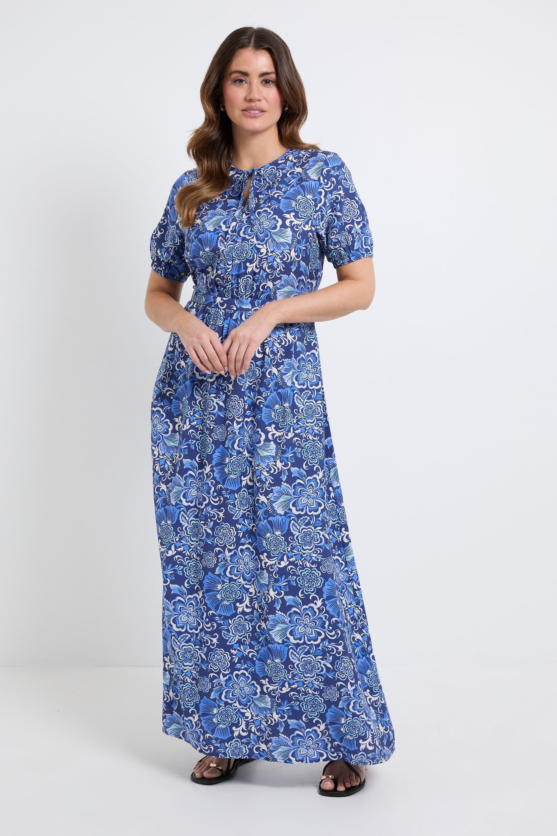 Wallis Wallis Women's Floral Tie Detail Maxi Dress in Navy