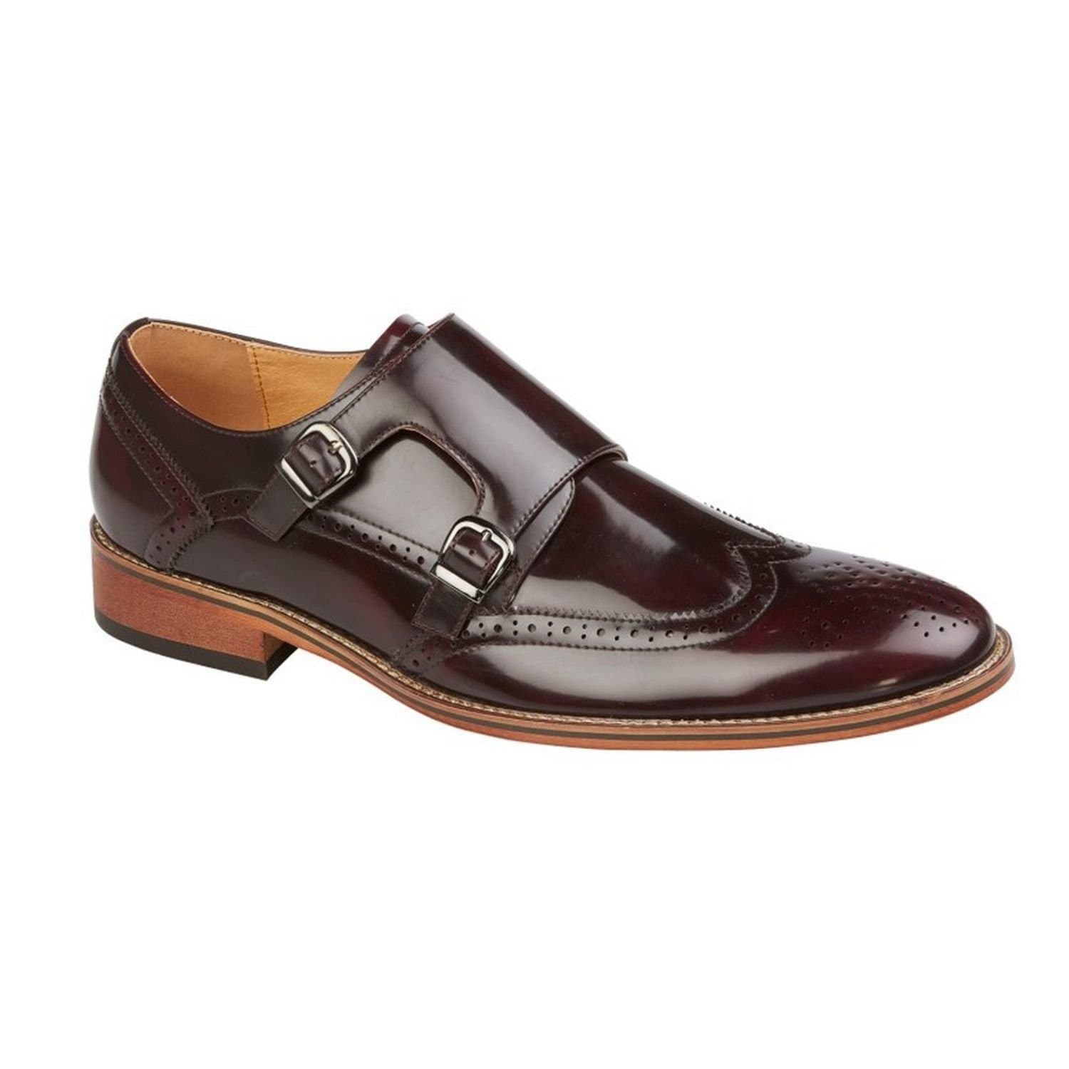Goor Goor Men's Twin Buckle Leather Brogues in Maroon