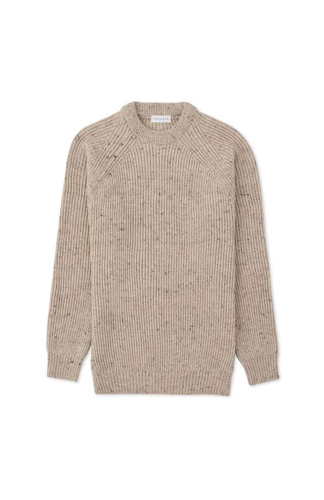 Celtic & Co Celtic & Co Men's British Ribbed Fishermans Sweater in Fawn - 2