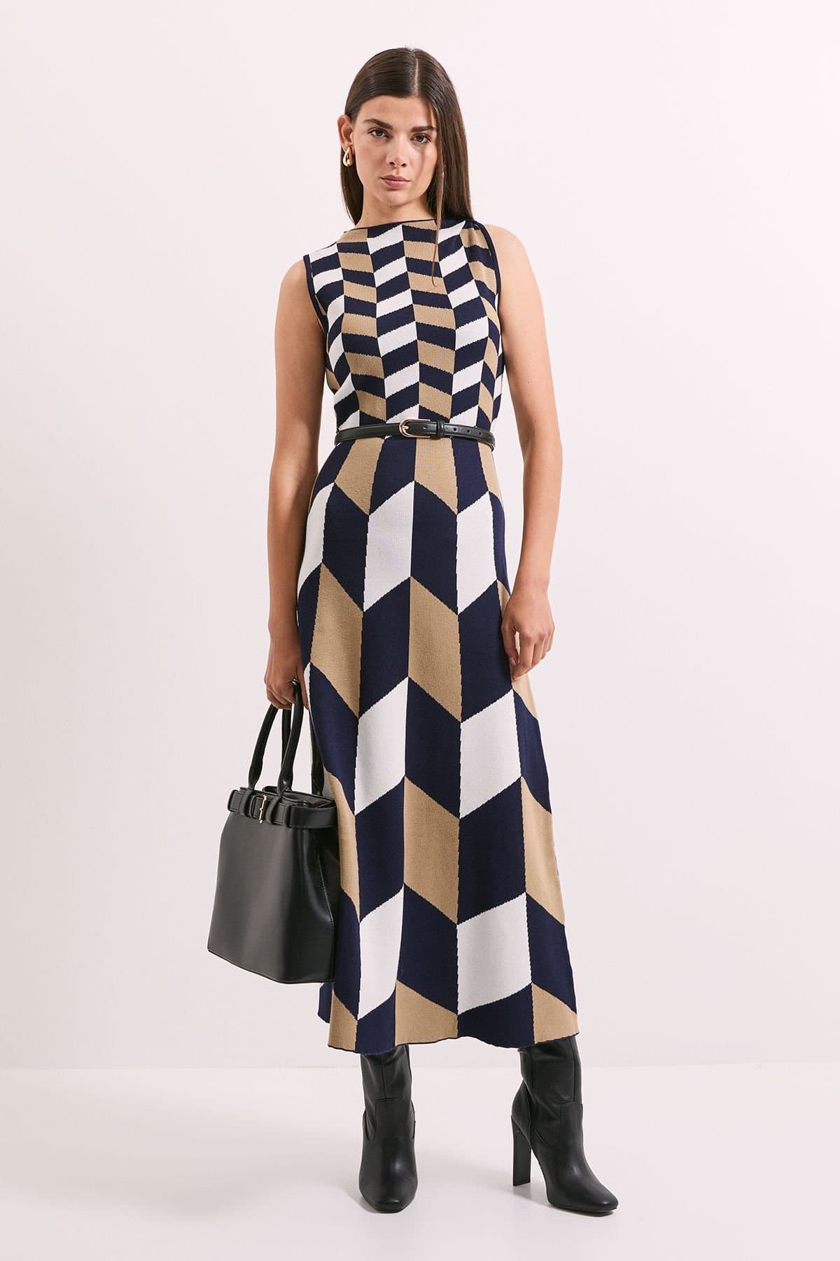 Principles Principles Women's Geo Jacquard Knitted Dress in Navy